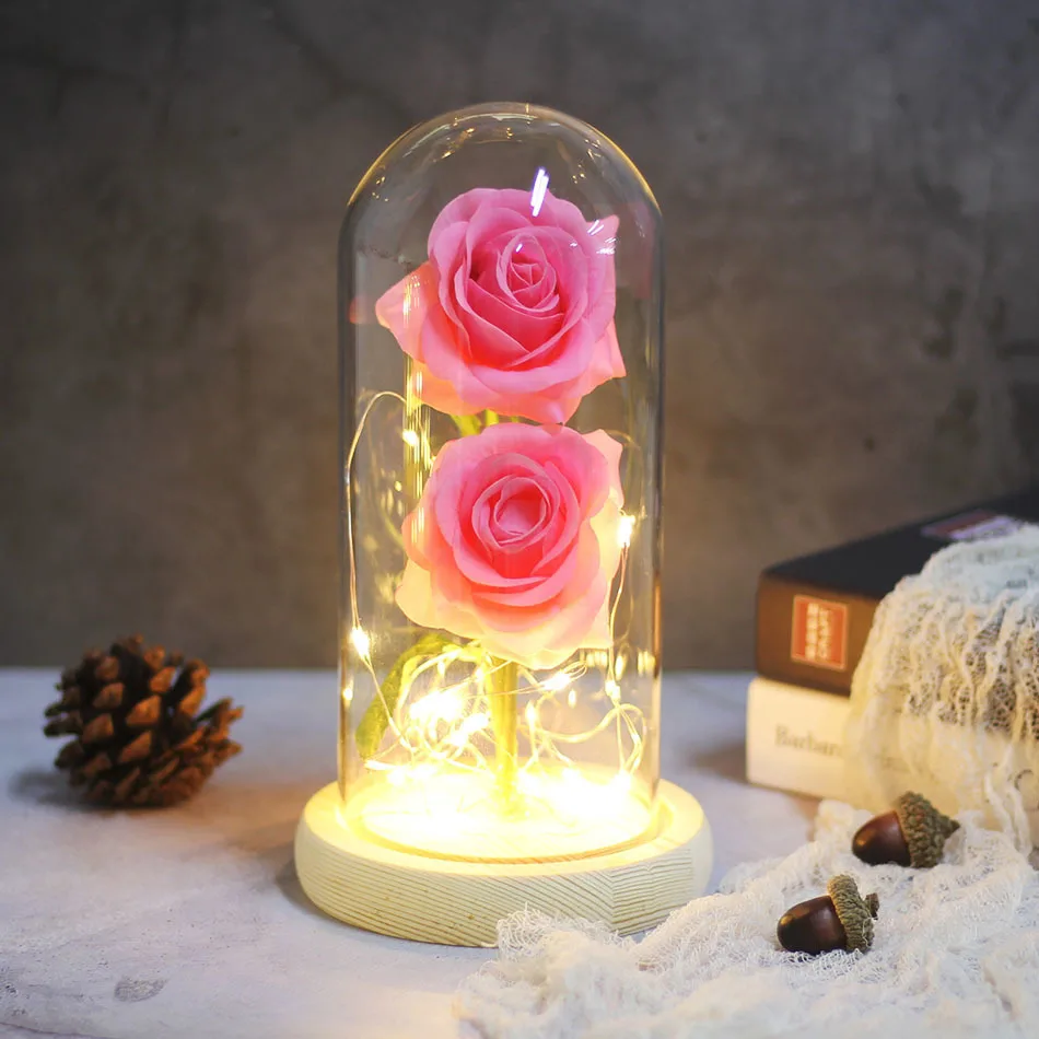 NEW Beauty And Beast Eternal Flower Rose In Flask Wedding Decoration Artificial Flowers In Glass Cover For Valentine's Day Gifts