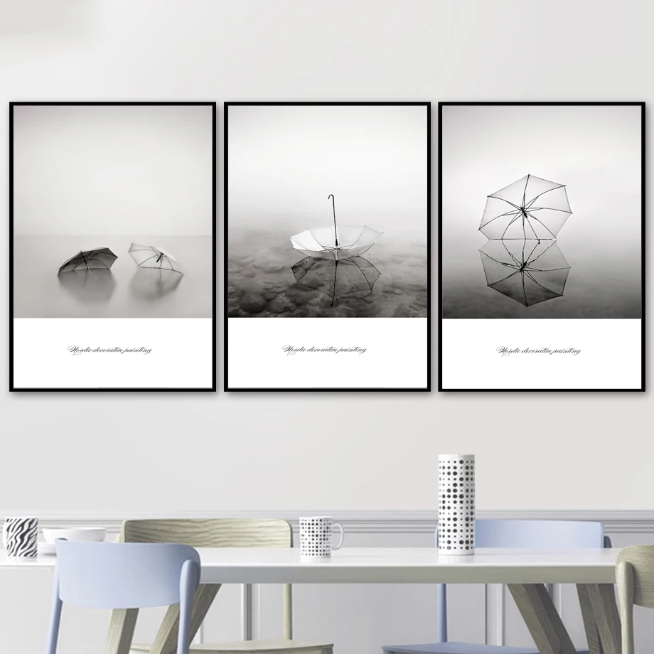 Us 1 99 40 Off Nordic Pictures Umbrella Water Canvas Printed Paintings Black White Fog Landscape Poster Living Room Decoration Bedroom Wall Art In