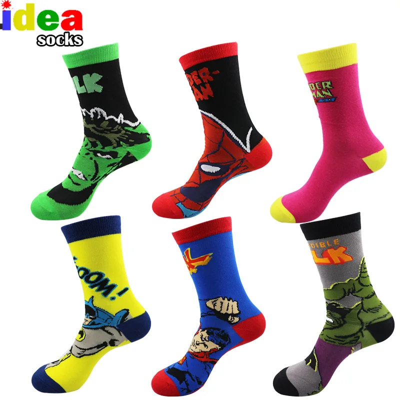 Image superman batman hulk captain america Avengers cotton jacquard sport socks Avengers  cartoon men superhero funny socks for women