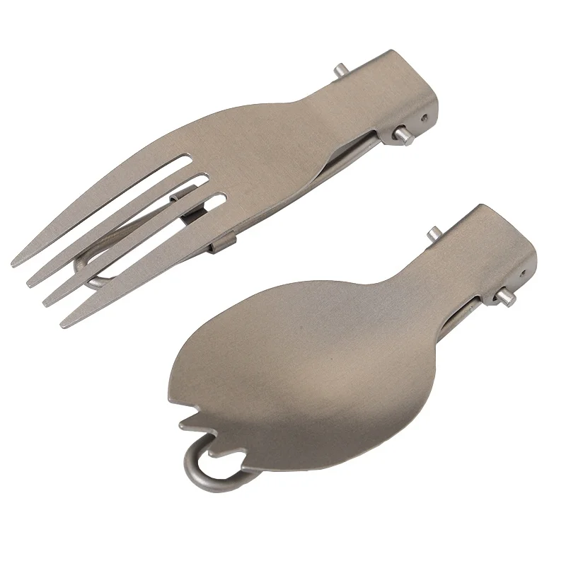 

Hot EDC Outdoor Mini Portable Spoon Fork Lightweight Useful Titanium Camping Fold Backpacking Cutlery Spork Fork Spoon