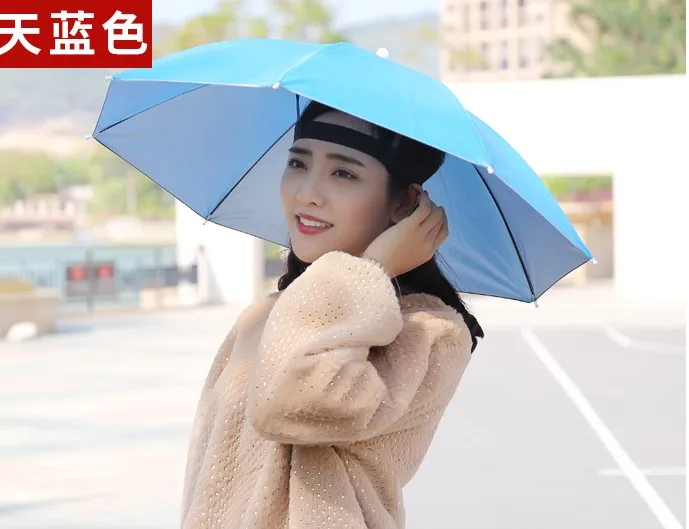 

Adult wear umbrellas on heads