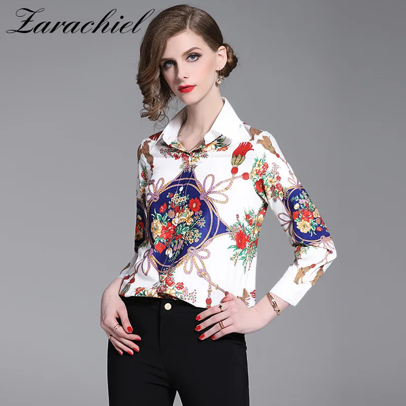 

Floral Shirt 2019 New Women Turn Down Collar Long Sleeve Cotton Blouse Elegant Flower Print Ladies Work Wear Office Shirt