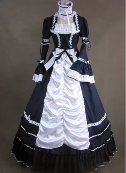 

Black and White Cotton Aristocrat Victorian Style Dress Victorian Stage Dress