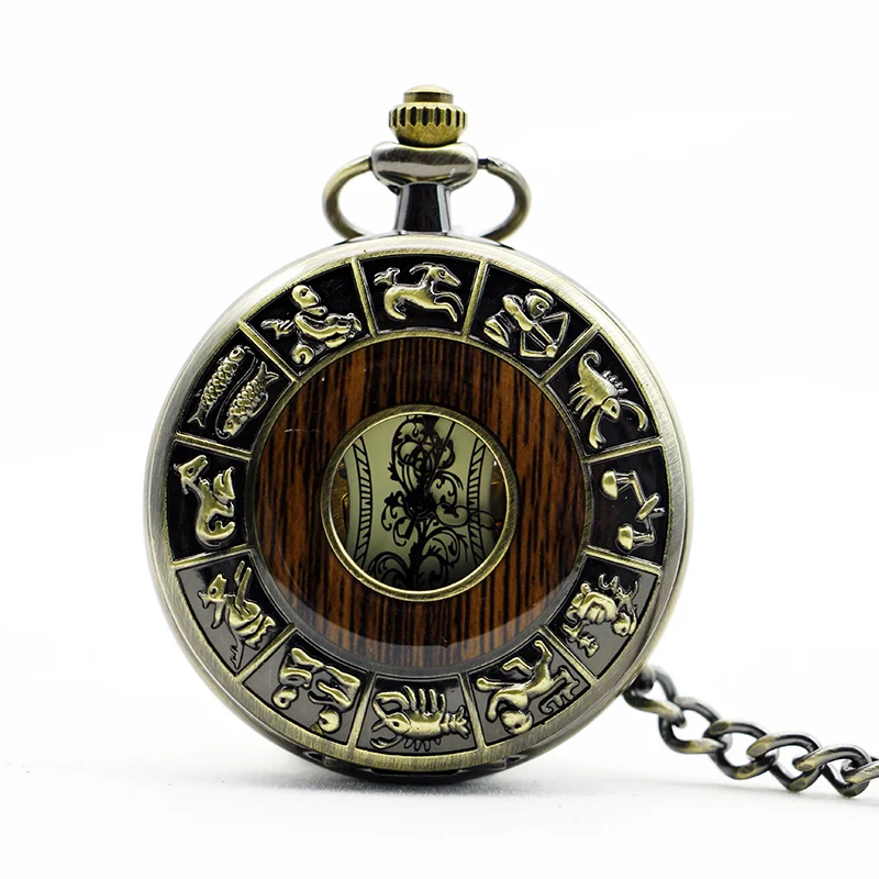 

Vintage Wood&Pocket Skeleton Steampunk Mechanical Pocket Watch Roman Numerals Pendant Unisex Fob Watch PJX1107