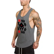 Брендовая одежда Бодибилдинг тренажерные залы Фитнес Для мужчин Майка тренировки NO PAIN NO GAIN печати жилет Стрингер Спортивная майка