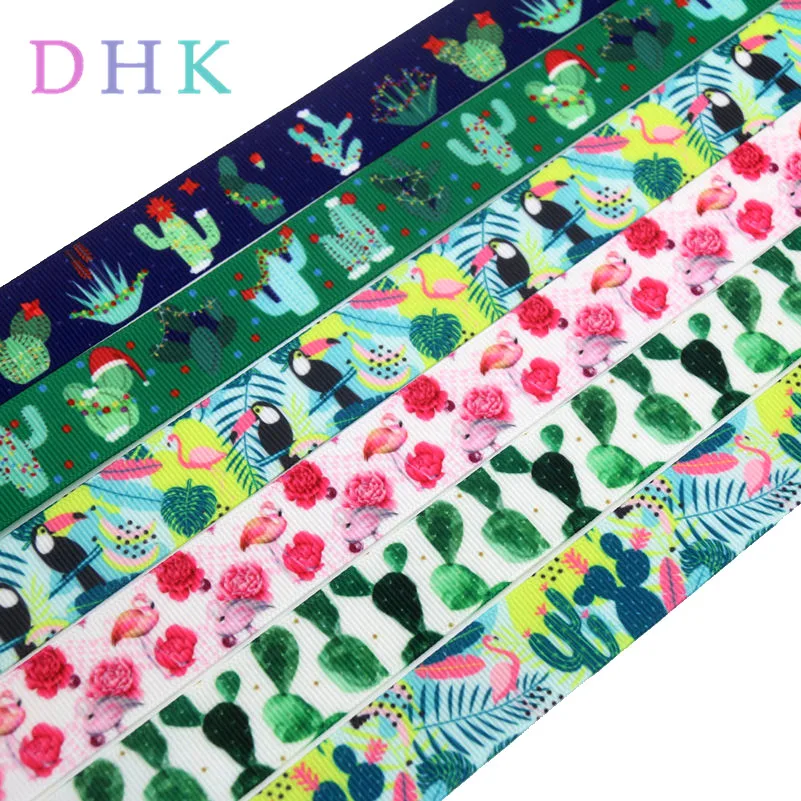 

DHK 5yards cactus flamingo bird christ printed grosgrain Ribbon Accessory hairbow headwear decoration Wholesale OEM DIY C1549