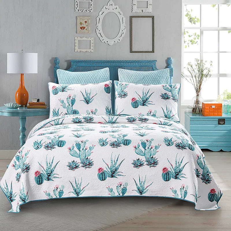 

Quality Printed Bedspread Cotton Quilt Set 3pcs Quilted Coverlet for Bed Cover Pillow Shams King Queen Size Summer Blanket