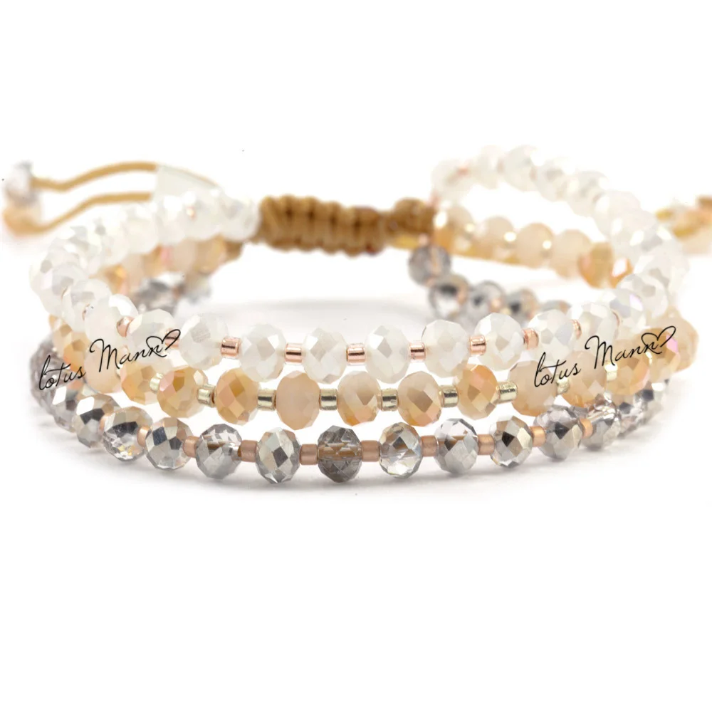 

Lotus mann 3 champagne color crystal beads knitted single-circle combination 3 bracelet