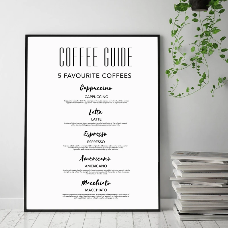 

Coffee Art Kitchen Decor Modern Print , Kitchen Canvas Painting Coffee Guide Wall Picture Typography Poster