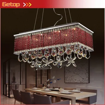 

Modern Rectangular Restaurant Chandelier LED Crystal Pendant Lamps Individuality Creative Living Room Bedroom Indoor Lighting
