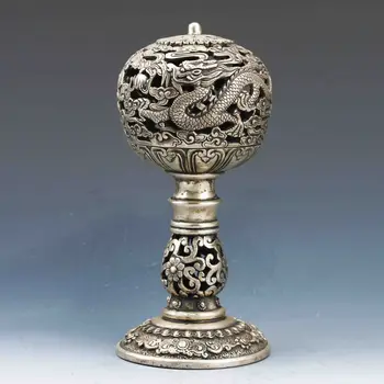 

Tibet Silver Hand-Carved Dragon Incense Burner