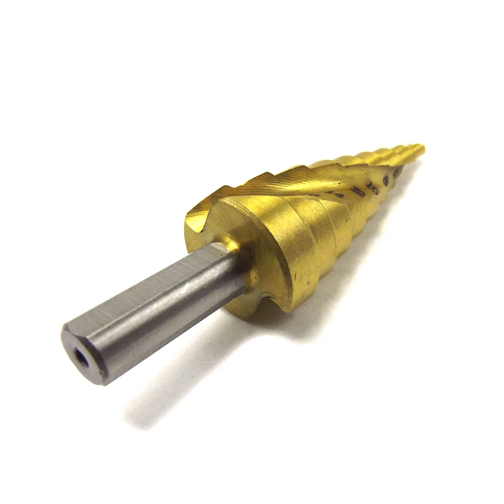 3Pc Triangle Shank Spiral Groove Step Taper Bit Titanium 4mm-12mm / 4-20mm / 4-32mm Hole Center Bit Metal Wood Cutting Tool Set