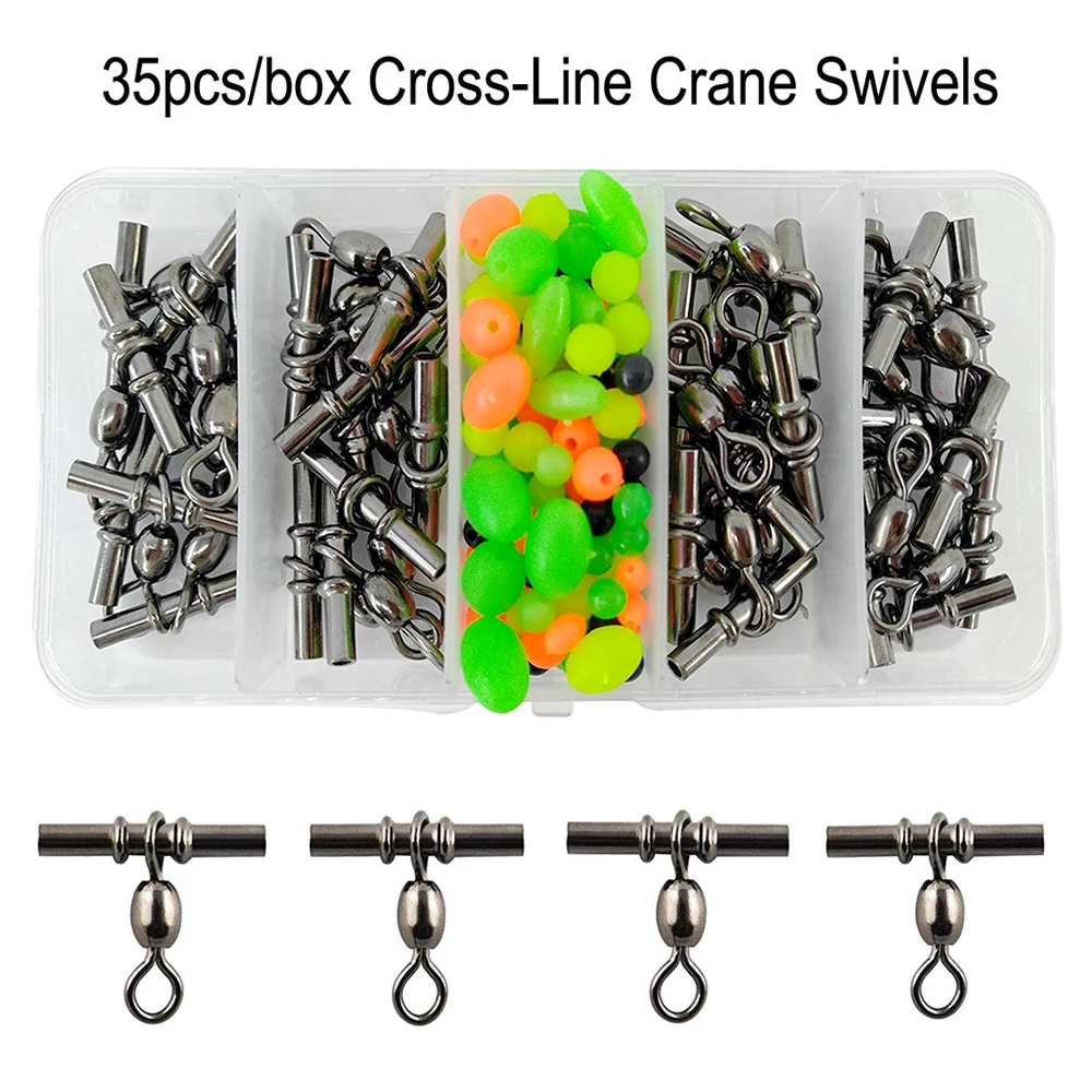 35pcs/box 3 Way Cross Line Crane Swivels Brass Tube Fishing Swivel Connector Tshape Copper