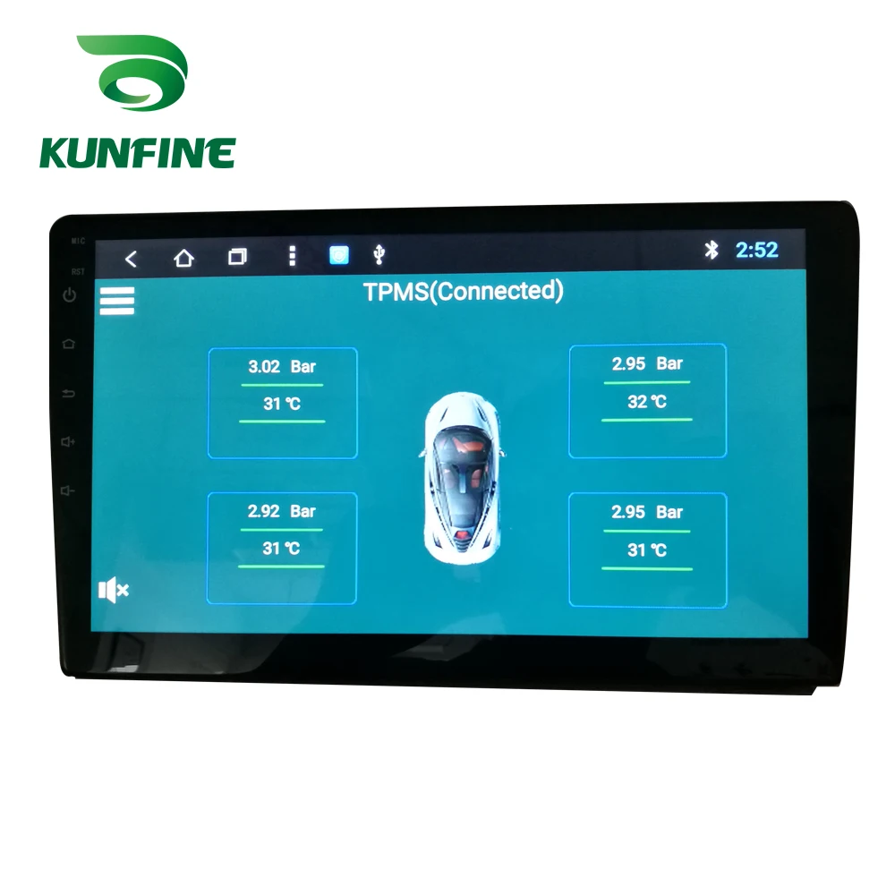 KUNFINE USB Android TPMS Sistema di Monitoraggio Pressione Pneumatici Display Sistema di Allarme 5 V Android Navigazione Autoradio Con 4 Sensori 