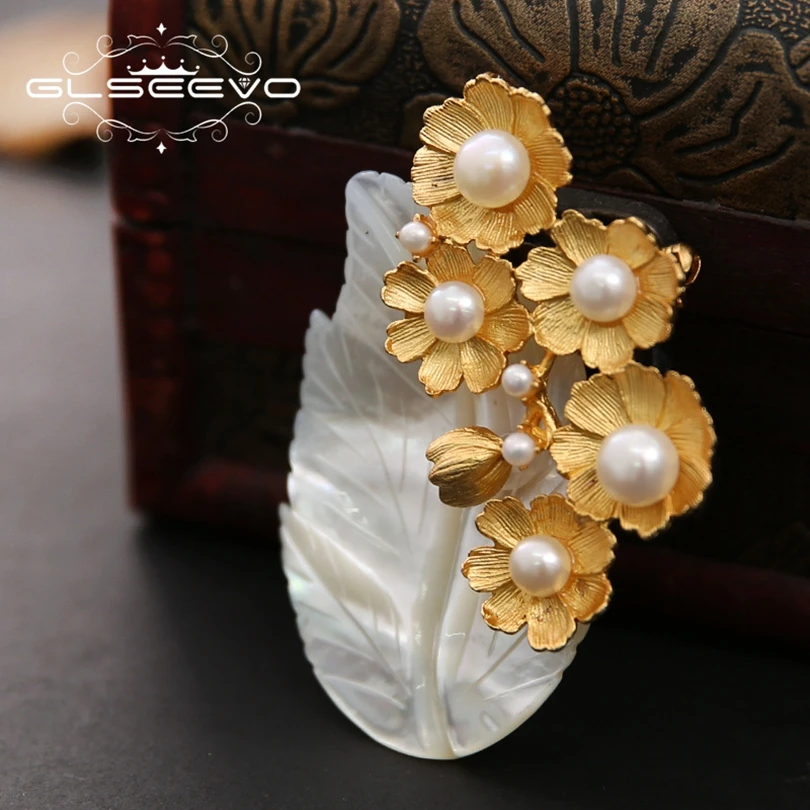 GLSEEVO Natural Fresh Water Pearl Brooch Pins Mother Of Pearl Leaf Brooches For Women Dual Use Designer Jewelry Luxury GO0233 GLSEEVO Natural Fresh Water Pearl Brooch Pins Mother Of Pearl Leaf Brooches For Women Dual Use Designer Jewelry Luxury GO0233