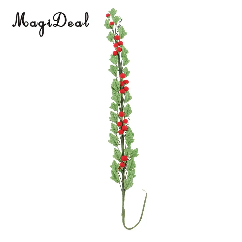 1/12 Scale Handmade Clay Boston Ivy Leaves String Rose Bouquet Dollhouse Indoor Outdoor Furniture Decor Kids Pretend Play Red
