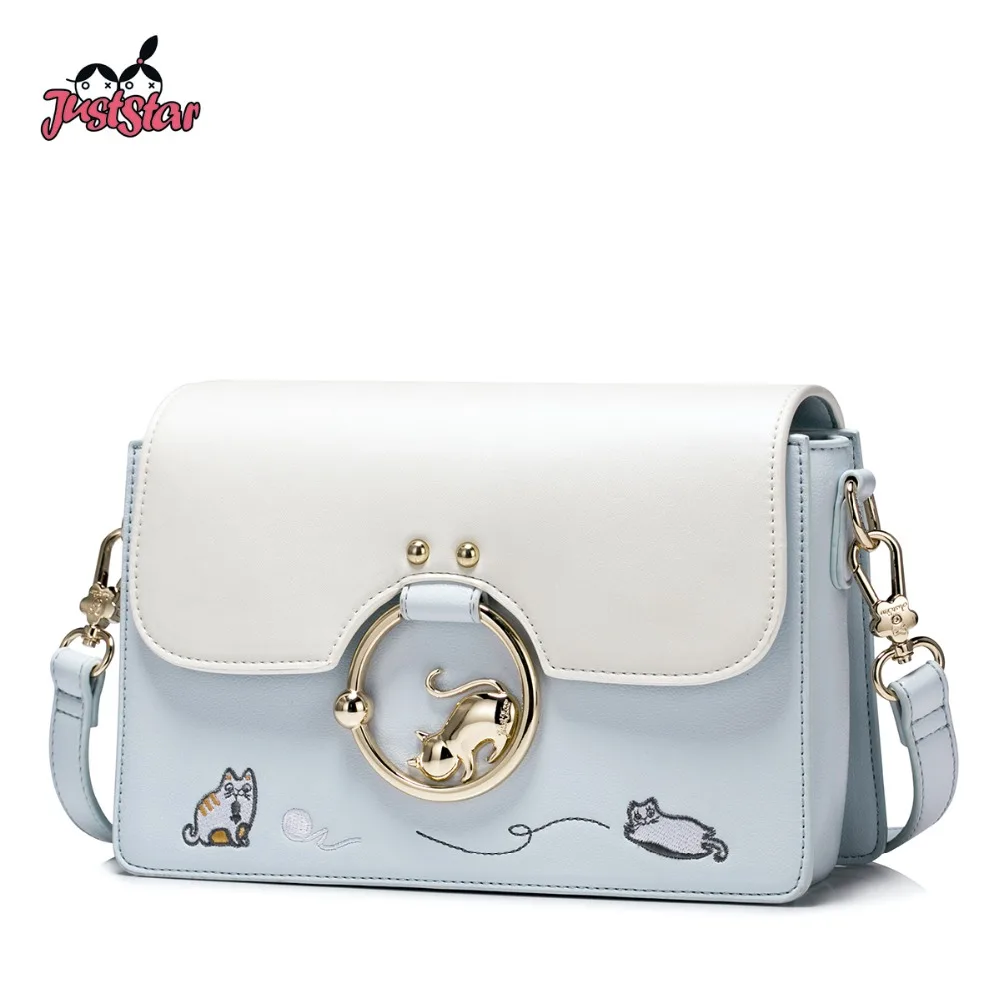 JUST STAR Women's PU Leather Messenger Bags Ladies Cartoon Cat