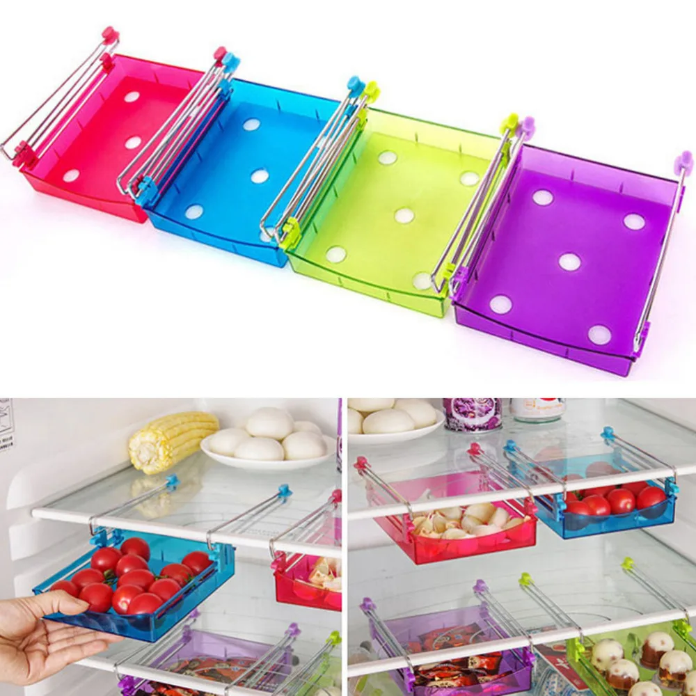 

1PC Fridge Storage Rack With Layer Partition Refrigerator Plastic Storage Holder Pull-out Drawer Organizer Bathroom Shelves
