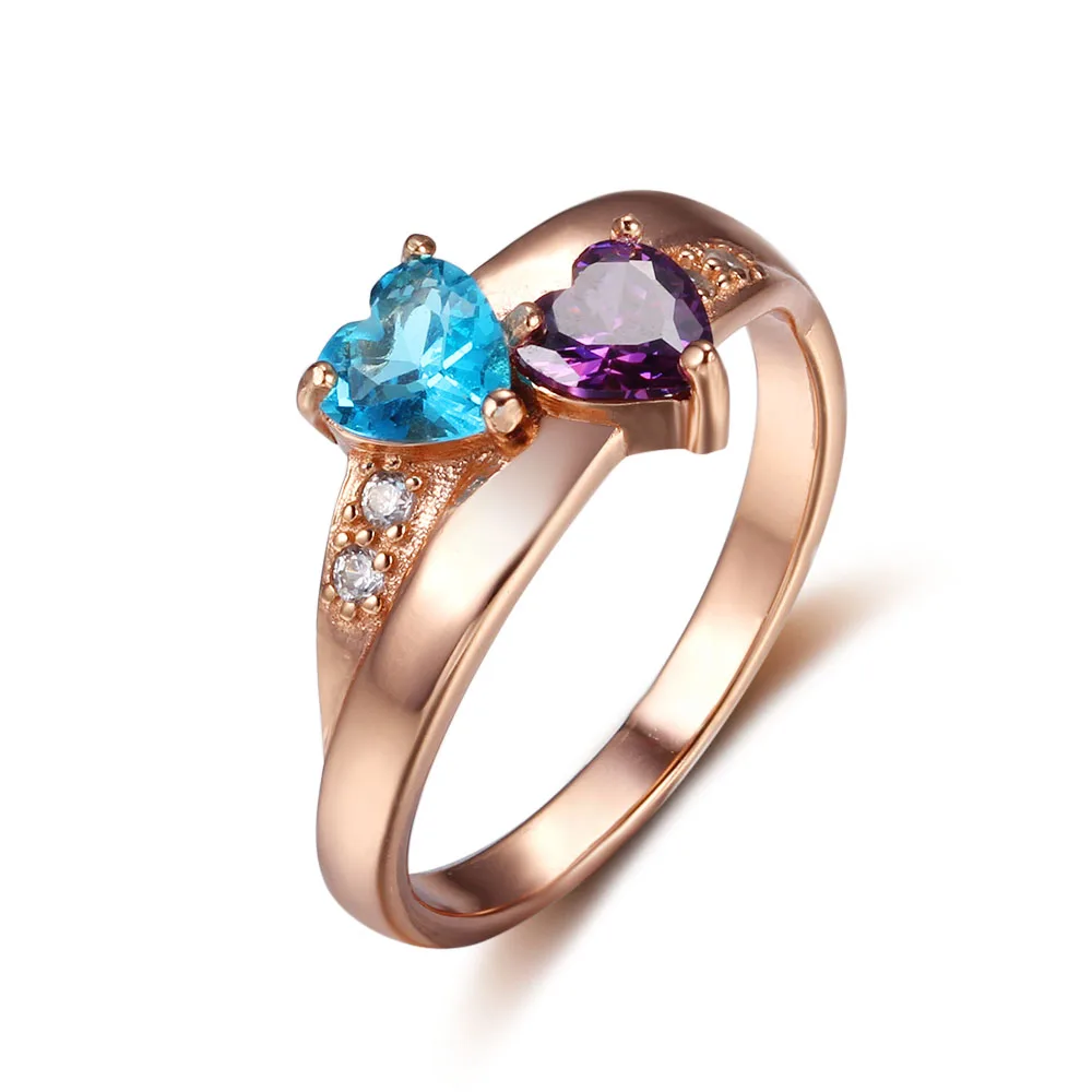 Birthstone Heart Rings Personalized Jewelry Engrave 925 Sterling Silver CZ Rings Birthday Gift For Girls (JewelOra RI102347)