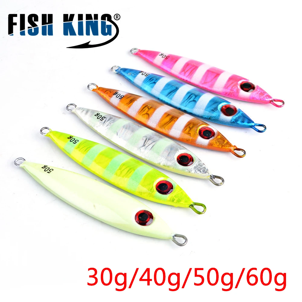 

FISH KING 1PC 30G/40g/60G 3D eyes Laser Body Back Luminous Metal Jig Lure Paillette Knife Artificial Hard Bait Sea Fishing Lure