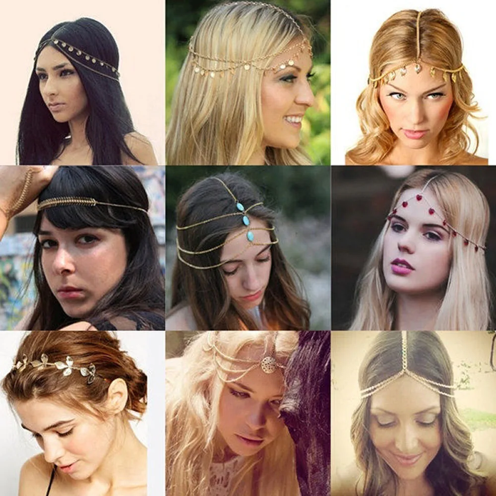 

Hot 1Pc Rhinestone Tassel Headdress Metal Hair Head Chain Headband Hair Band Wedding Hair Accessories Women Girl Fashion Jewelry