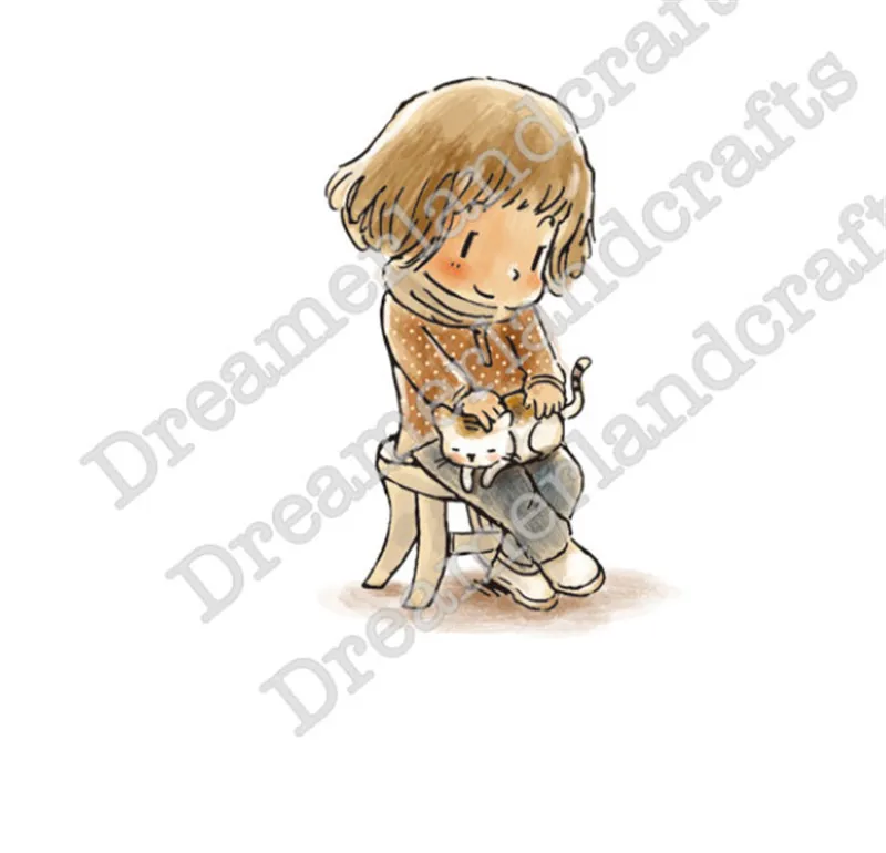 

10x6 Girl kitten Transparent Clear Stamps for Scrapbooking for DIY Card Making Cutting Crafts Stencil