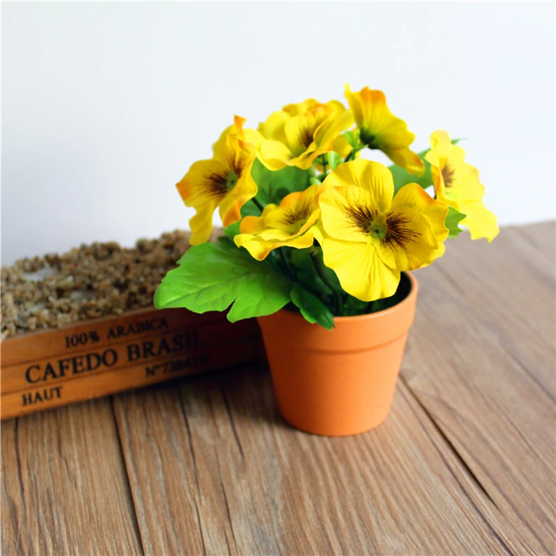 Домашний офис орнамент анютины глазки бонсай(с пластиковыми горшками) имитирует искусственные шелковые цветы горшечные растения - Цвет: Yellow