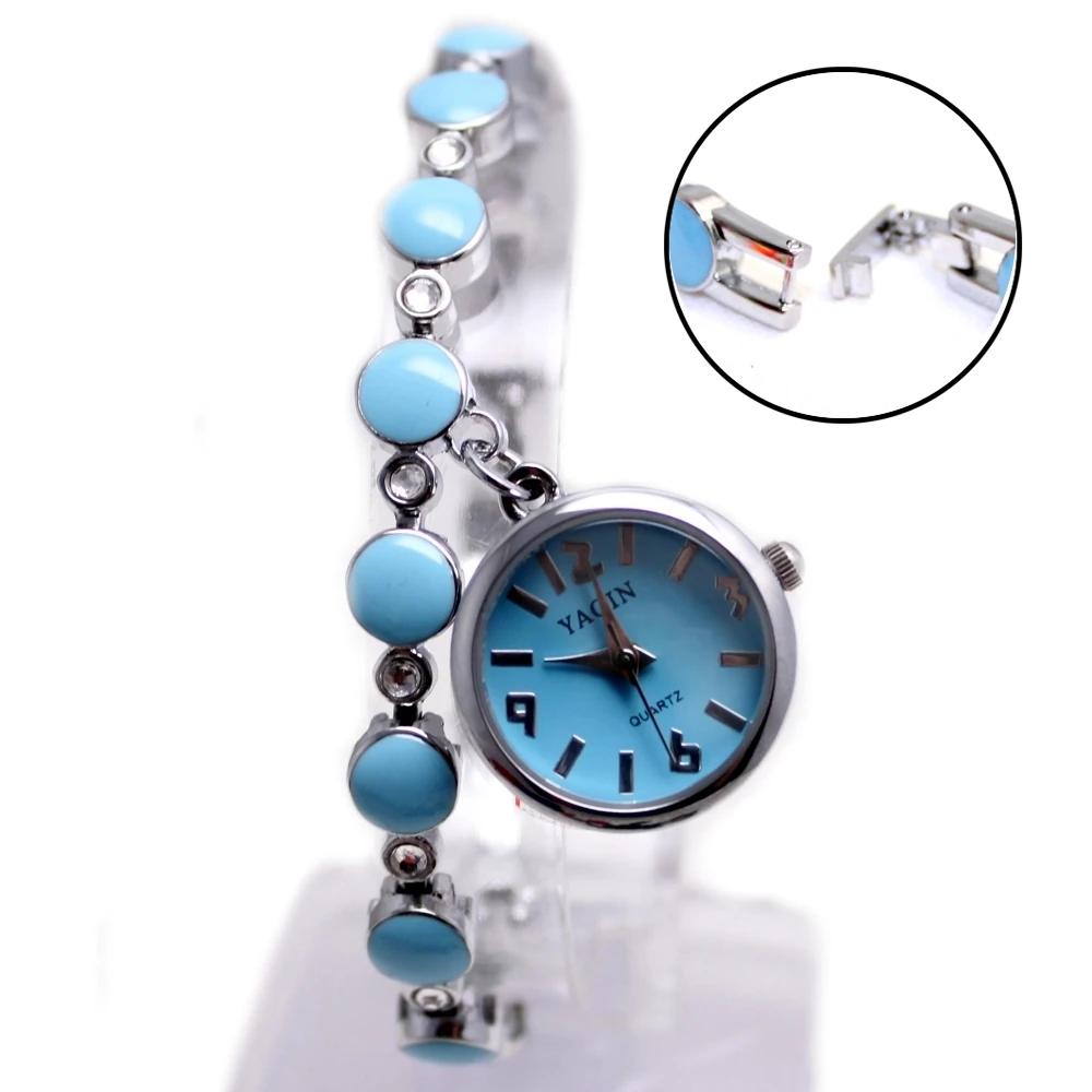 

Blue Lovely Pendant Bracelet Ladies Watch Analog Quartz Wrist Watch Japan PC21J Movement Shiny Silver Light Blue Dial
