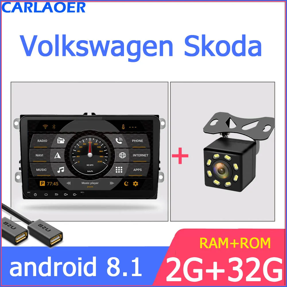 " Android Автомобильный GPS навигатор 2 DIN для VW Volkswagen GOLF 5, 6 Polo Passat b5, Jetta Tiguan Touran Skoda, canbus, руль - Цвет: 2GB RAM 32GB ROM CAM