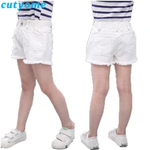 Джинсовые шорты для маленьких девочек коллекция года, летние повседневные джинсовые короткие брюки с дырками для малышей, черные и белые детские популярные штаны для подростков