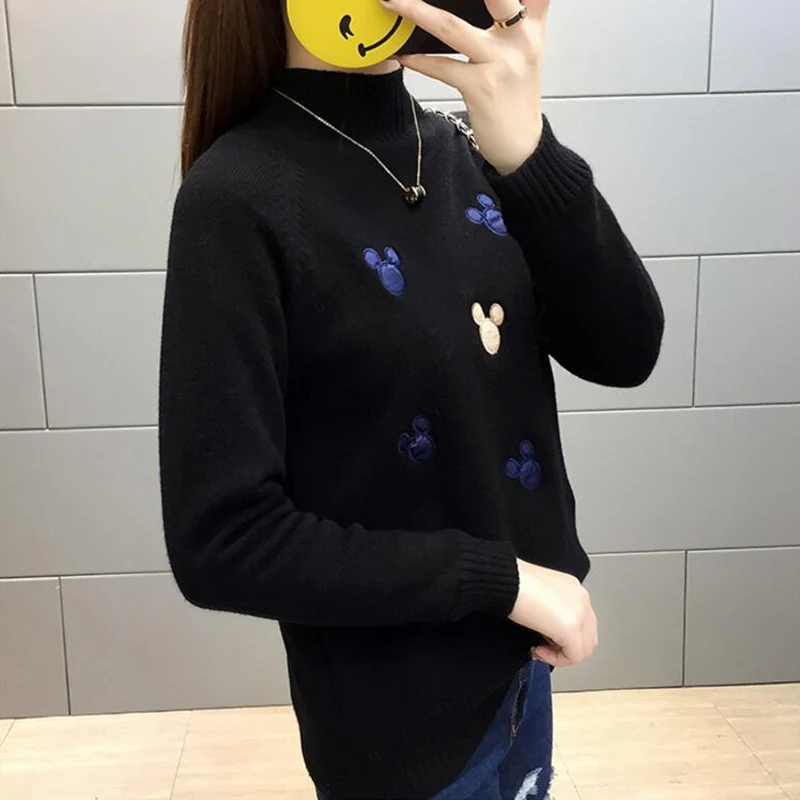 Women Knit Pullover Sweater New Autumn Winter Clothes Warm Half Turtleneck Long-sleeved Knitwear Tops Jumper Female AA372