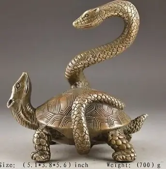 

WBY CLASSICAL AUSPICIOUS EXORCISM SNAKE TORTOISE STATUE DECOR CHINESE BRASS HANDWORK