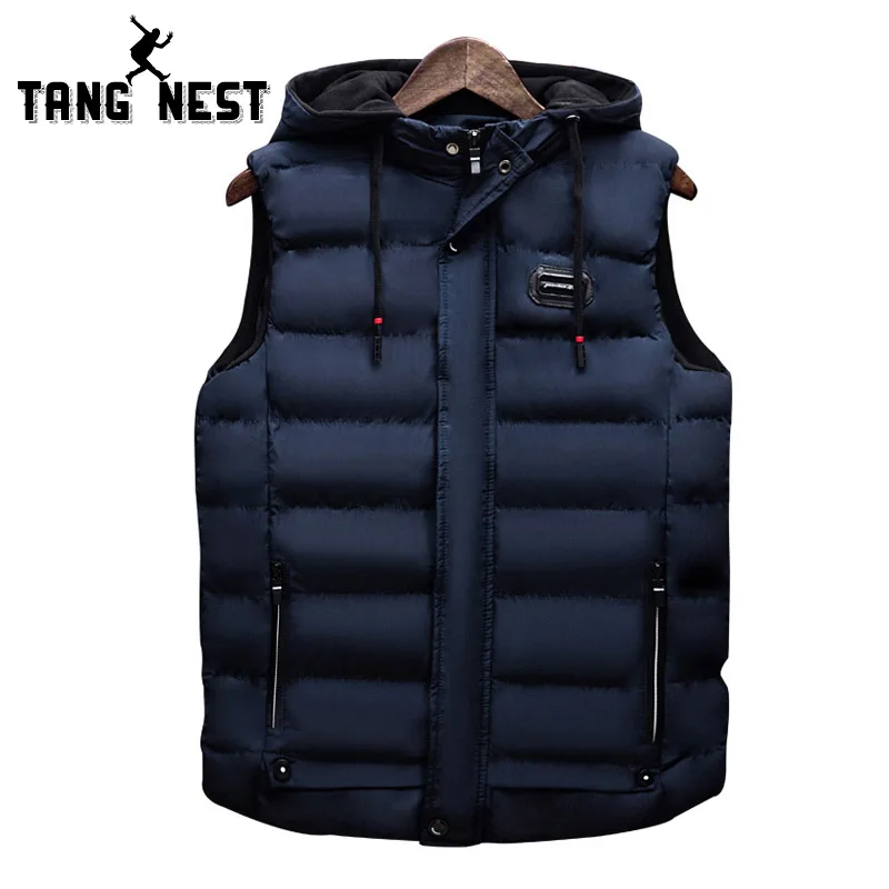 

TANGNEST Men's Winter Vest Coat 2019 New Arrival Men Hooded Thick Casual Slim Vest Four Solid Colors Mens Warm Vest MWB236