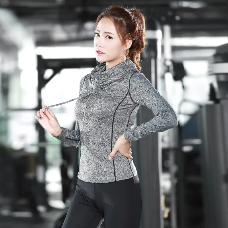 

Eshtanga yoga shirts High Collar Women autumn long Sleeve Sports T Shirt Fitness Gym Running shirt Quick Dry Yoga elastic tops