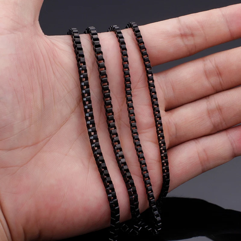 Титановая коробка, черные цепи, ожерелье для мужчин, мужской 2,5/3 мм ширина, хип-хоп ювелирное украшение на шею