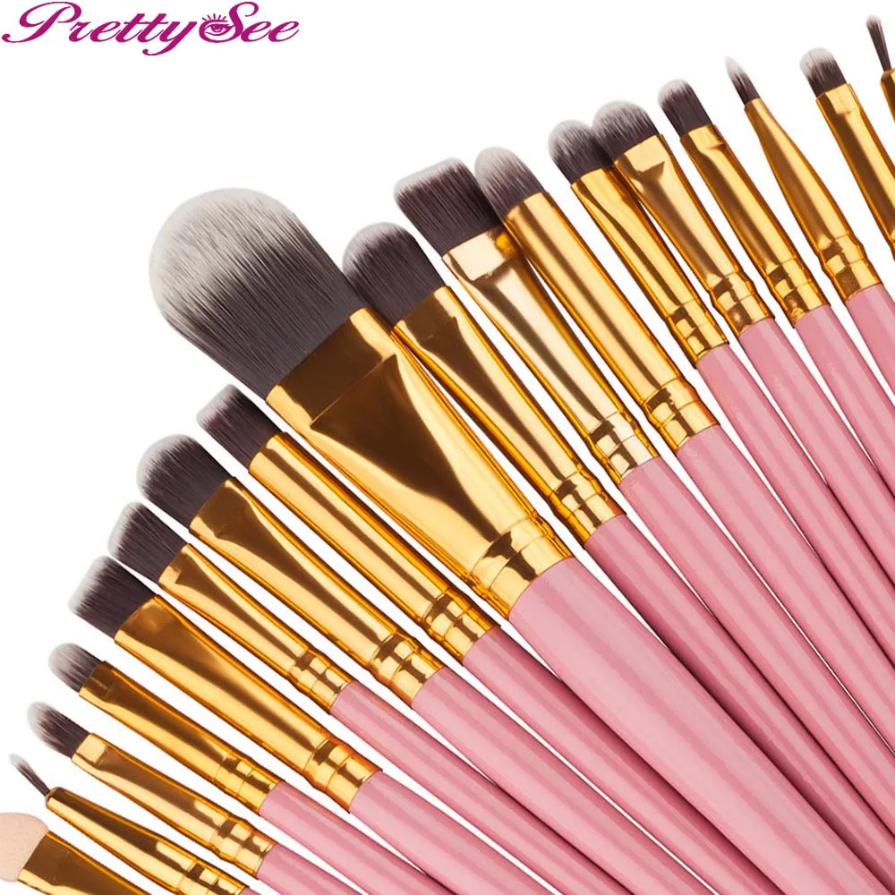 

PRETTYSEE 20Pcs/Kit Foundation Blending Professional Cosmetic Brush Set Wood Synthetic Eyeshadow Lip Makeup Brushes For Powder