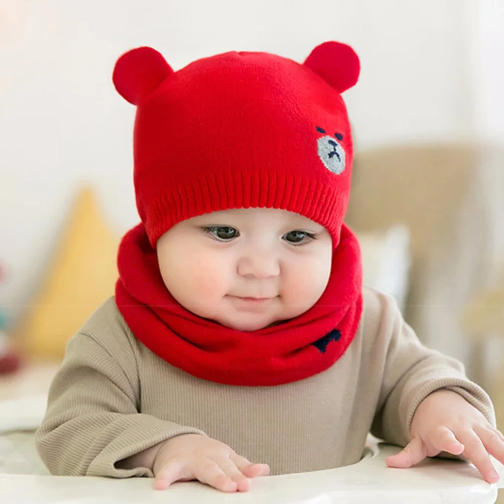 Puseky шарф с капюшоном ушной клапан вязаная шапка шапки Теплый Медведь круглая машинная шапка защищает шапка с ушками детская Милая зимняя шапка s наборы с шарфом