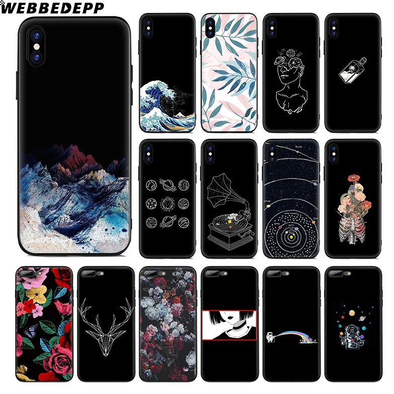 WEBBEDEPP Wave Rainbow Space Feather Soft Silicone Case for Apple iPhone 11 Pro Xr Xs Max X or 10 8 7 6 6S Plus 5 5S SE TPU |