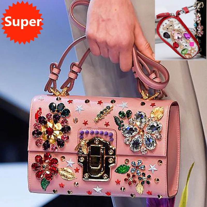 

2019 European And American Fashion Handbag Superstar Catwalk Bag Genuine Leather Shoulder Bag Bling Bling Flower Diamond Gem Bag