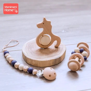 

Mamihome 3pc/Set Baby Wooden Teether Pacifier Clip Chain Rattle Toy Food Grade Perle Silicone Beads Wooden Rodent Soother Clasp