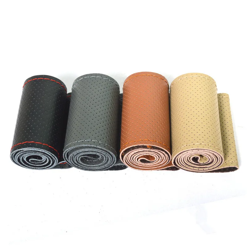 

Genuine Leather Car Steering Wheel Cover Soft Anti slip Cowhide Braid With Needles Thread 38cm Size