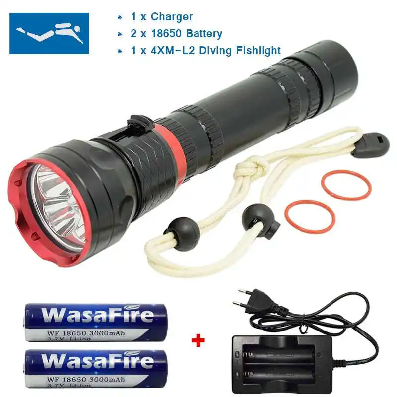 

Scuba Diving Flashlight 4 X XM-L2 U2 LED Lamp Waterproof Flash Light L2 High Power Spearfishing Flashlights 18650 Military Torch