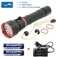 Scuba Diving Flashlight 4 X XM-L2 U2 LED Lamp Waterproof Flash Light L2 High Power Spearfishing Flashlights 18650 Military Torch
