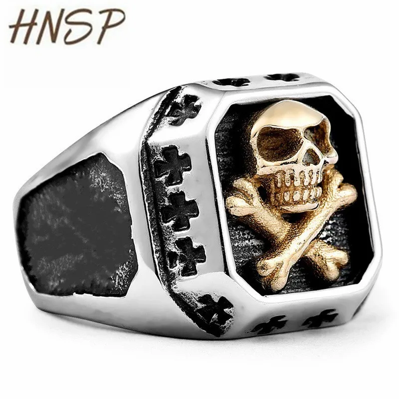 

HNSP Punk Pirate Skull Ring For Men Vintage Male jewelry Biker Rings Anel 7-12 big size