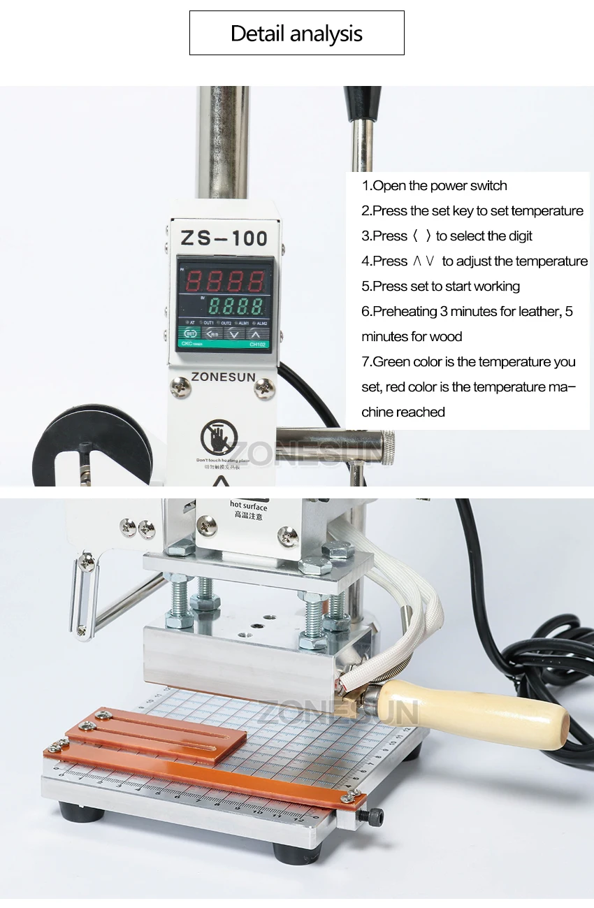 ZONESUN со шкалой машина для горячего тиснения фольгой ручной бронзировальная машина для ПВХ карты кожи и Бумага машина для штамповки 5x10 см