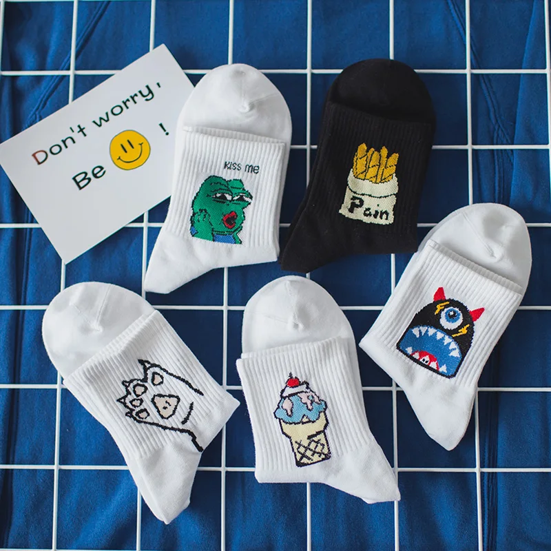 

New Arrival Women Sporty Style Cartoon Patterned Funny Socks Cotton Frog Hipster Women Cotton Short Harajuku Ankle Art Sock