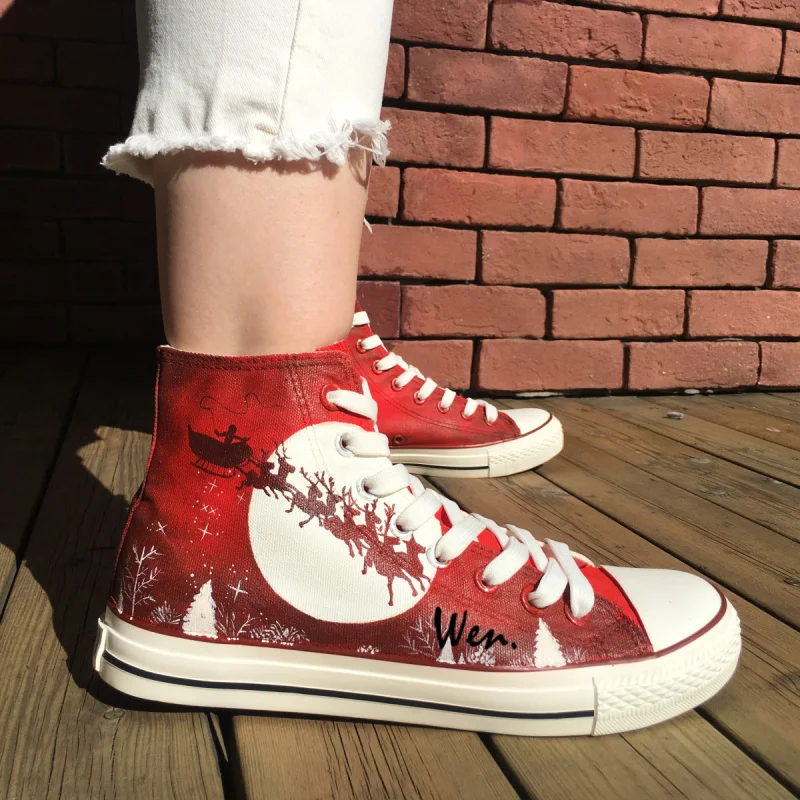 Wen Design Custom Red Hand Painted Shoes Christmas Tree -5350