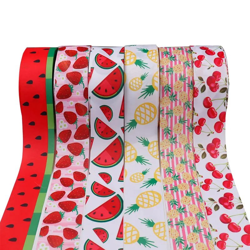 

2Yard/roll 3"(75mm) Cute Fruit Printed Ribbons Webbing Cinta Fita DIY Handmade Matirials Christmas Ribbon Home Decoration
