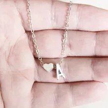 SWEBLE Простой Маленькая Начальная серебряное ожерелье 26 букв Сердце ожерелье инициалы имя ожерелья Персонализированная Подвеска для женщин девушки