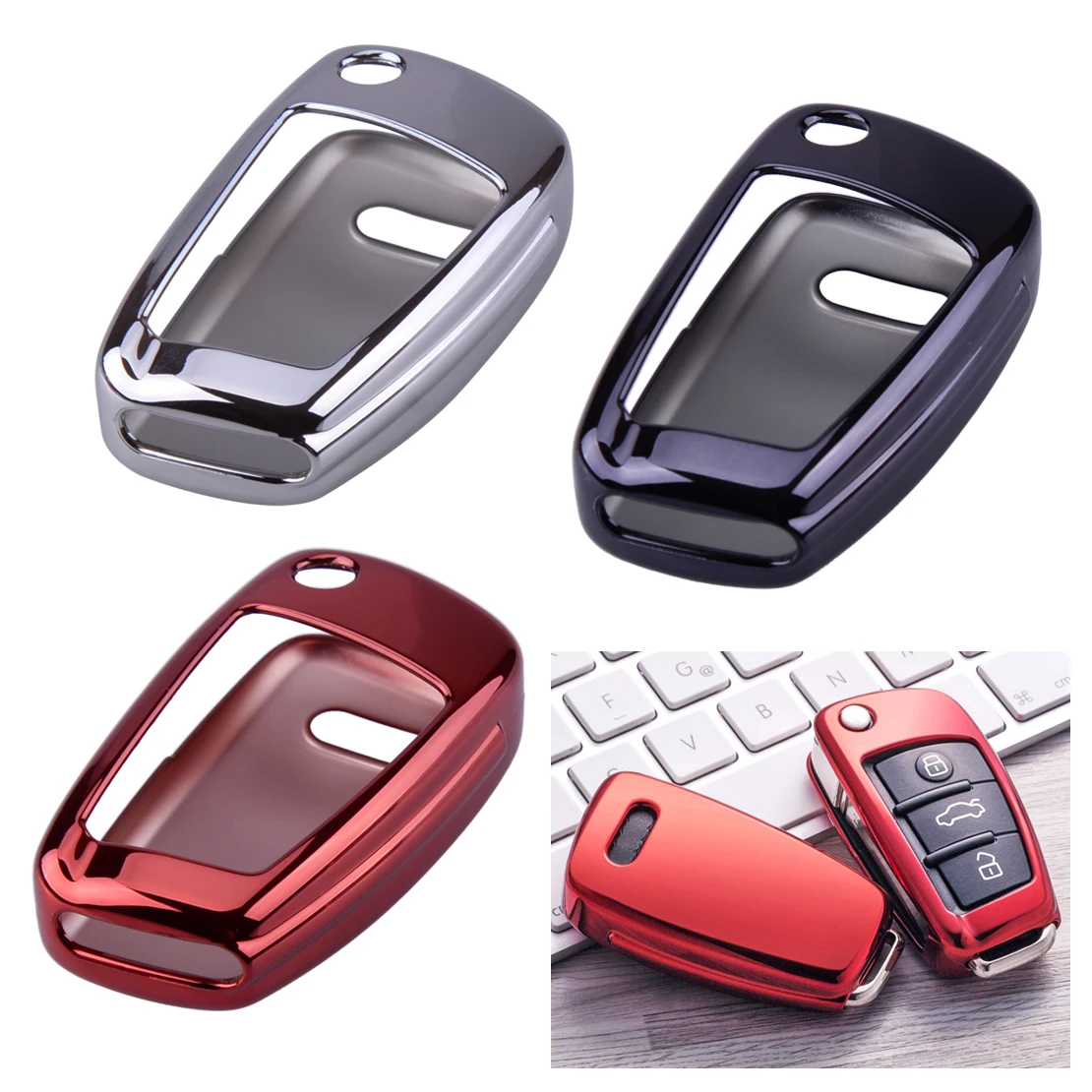 

DWCX Soft TPU Car Smart Remote Key Shell Fob Protective Case Cover Holder fit for Audi A1 A3 A4 A6 A7 A8 Q3 Q5 TT